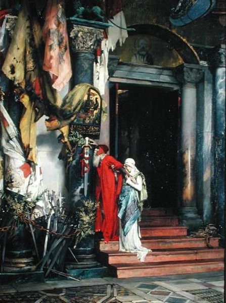 Admiral Carlo Zeno with his fourth wife in Venice, 1415 (Albert Maignan) (1845-1908)